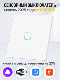 Умный сенсорный выключатель с WiFi одноклавишный работает с Алисой. Цвет белый