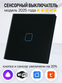 Умный сенсорный выключатель с WiFi одноклавишный, работает с Алисой. Цвет черный