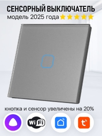 Умный сенсорный выключатель с WiFi одноклавишный работает с Алисой. Цвет серый