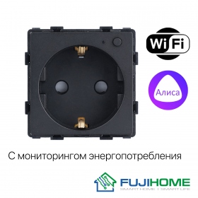 Механизм умной WiFi розетки (без рамки) FUJIHOME, работает с Яндекс Алисой, SmartLife, модель 86-WFS1F-BK, с мониторингом энергопотребления, таймер, цвет черный