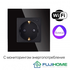 Умная розетка встраиваемая с WiFi, модель FUJIHOME TW-WF1F-BK(CS), работает с Алисой, Smartlife, с мониторингом энергопотребления, таймером, цвет черный