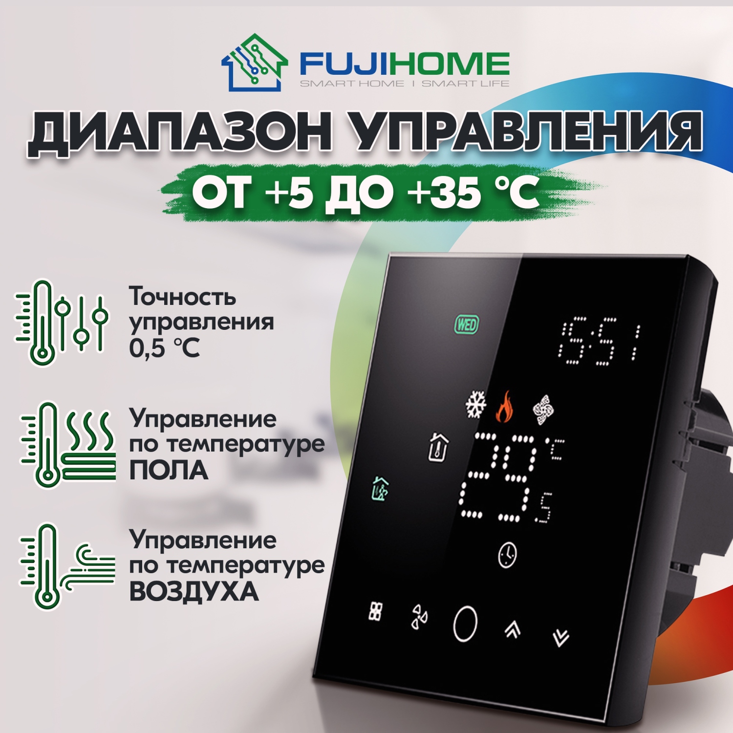 Терморегулятор для КОТЛА (сухой контакт) FUJIHOME BHT-003GB с WiFi,  работает с Яндекс Алисой